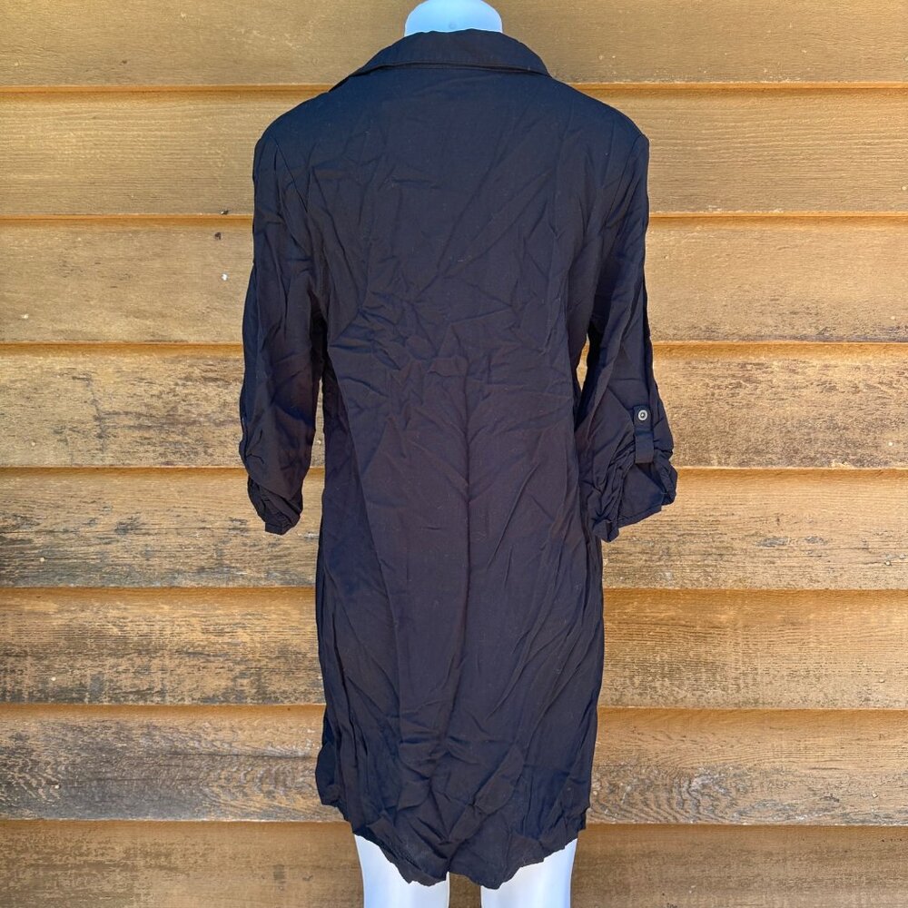 Faded Glory Long Black Sleeve Button Up Knee Length T-Shirt Dress SIze M - Picture 6 of 8